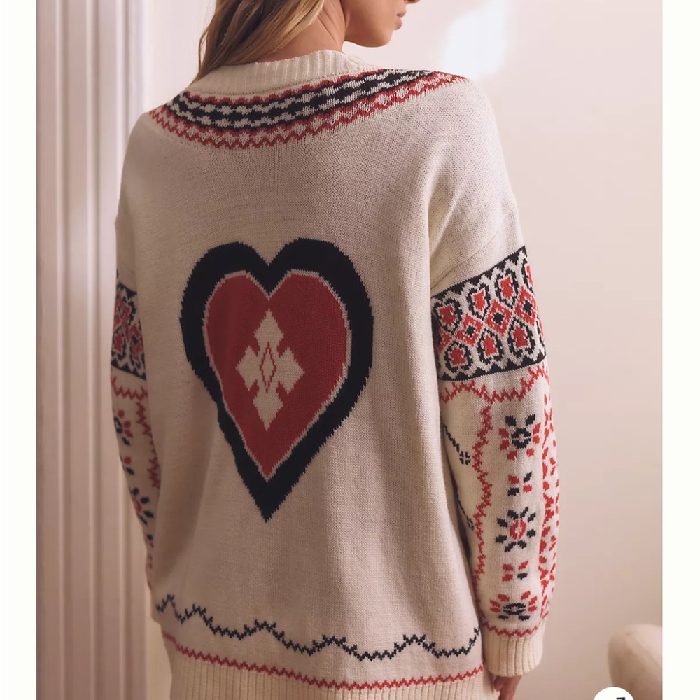 Anthropologie Heart Pattern Cardigan